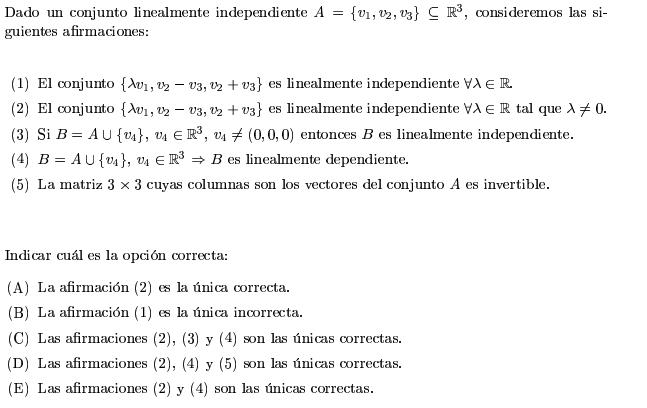 Verdadero y falso (combinaciones - Lineal (Espacios Vectoriales) - Rincón Matemático